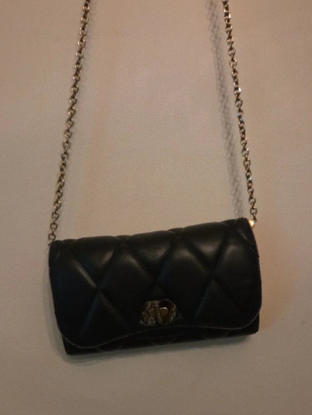 Charles & Keith Black Quilted Crossbody with Gold Chain